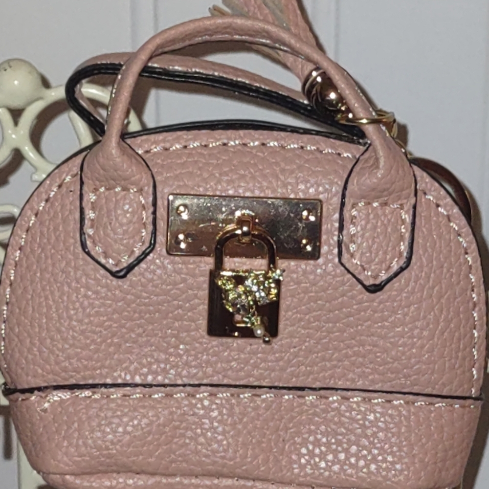 Mini Bag Tea Rose & Rose Gold Crown & Scepter Charm Crystal Bling  Keychain